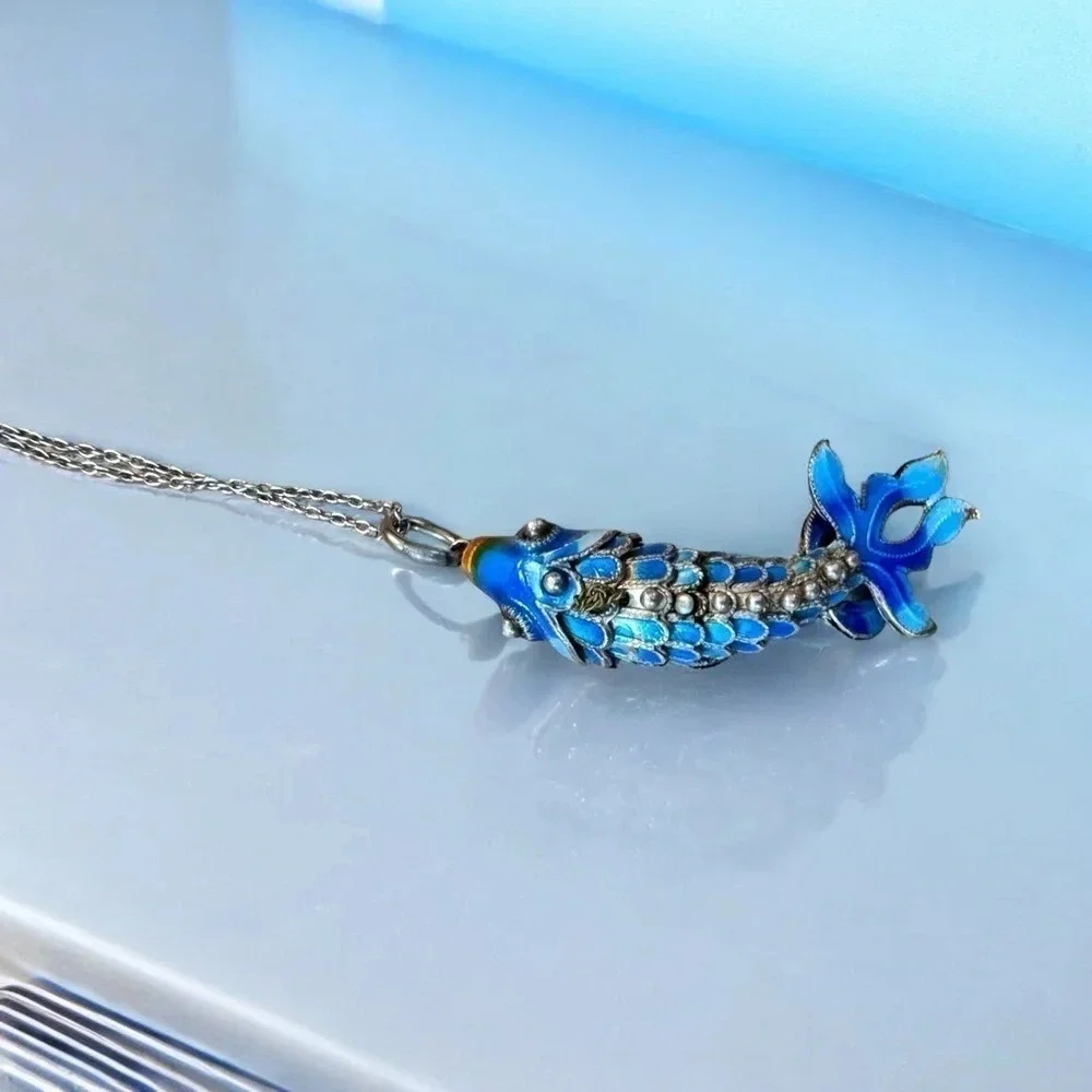 Vintage Sterling Silver & Enamel Koi Pendant / Charm - Picture 3 of 8